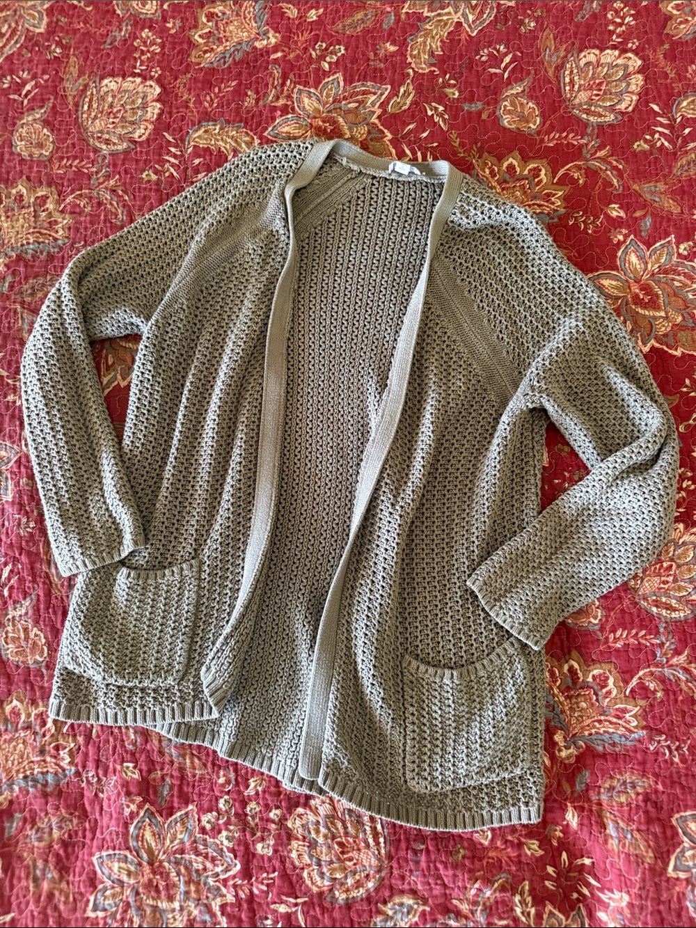 J. Jill Olive Open-Front Knit Cardigan